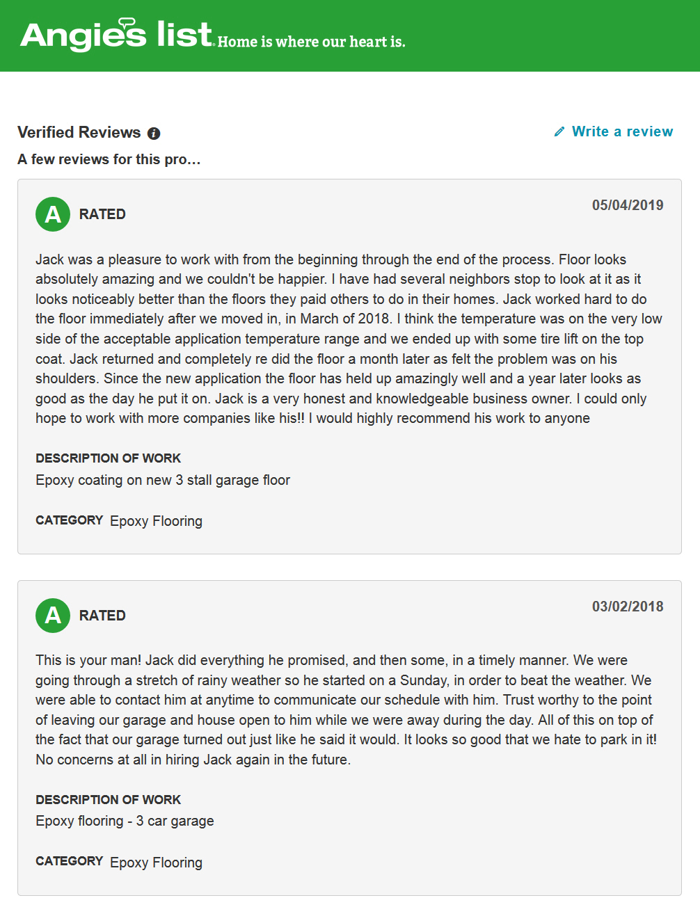 Reviews from Angie's List